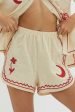 On Vacay Elastic Waist Shorts Embroidered Beige Discount