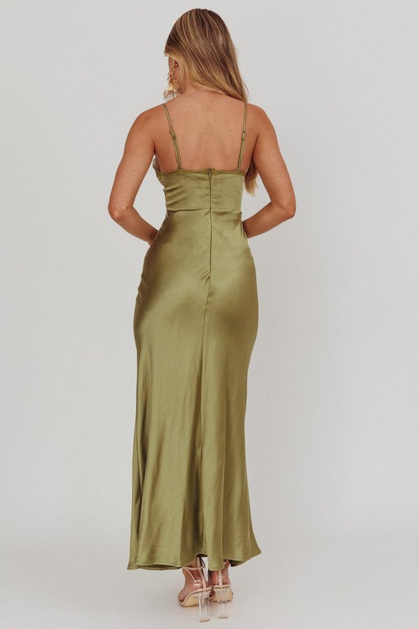 Her theory Lace Trim Maxi Dress Olive Online