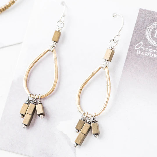 Yellow Bronze and Pyrite Teardrop Earrings Online now