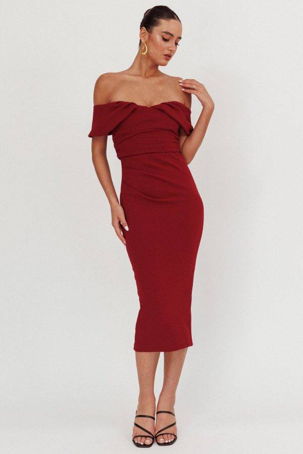 Lillianne Off-Shoulder Midi Dress Wine Online Hot Sale