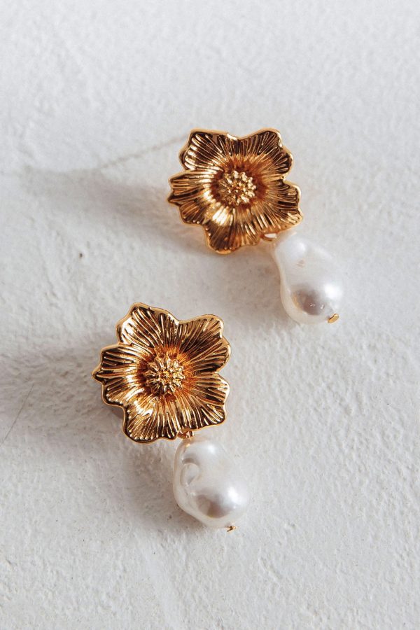 Camryn Drop Pearl Earrings Gold Online Sale