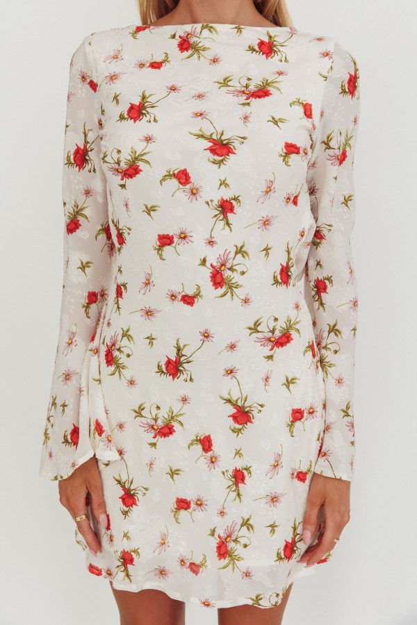 Thriller Long Sleeve Backless Mini Dress Floral White Online Sale