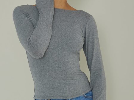 Cheers Boat Neck Long Sleeve Top Grey Sale