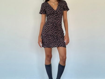 Field Trip Button Front Mini Dress Black Floral Hot on Sale