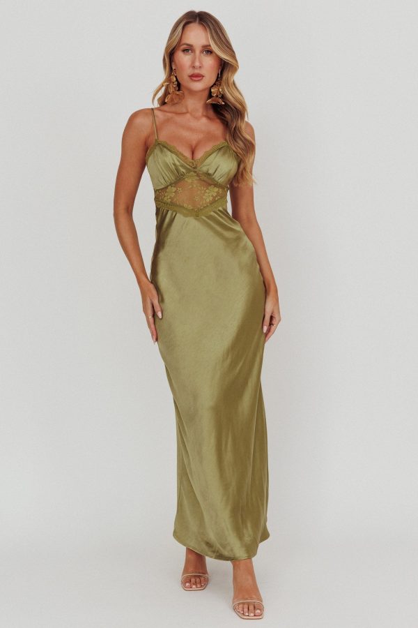 Her theory Lace Trim Maxi Dress Olive Online