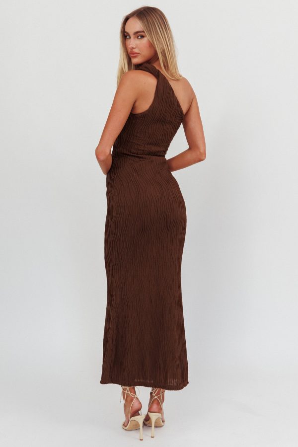 Lingering Love One-Shoulder Twist Maxi Dress Chocolate Supply