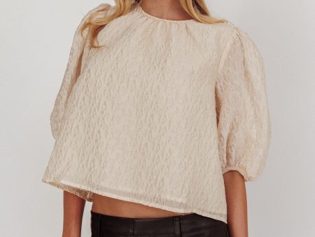 Beside You Puff Sleeves Tied Back Top Cream Fashion