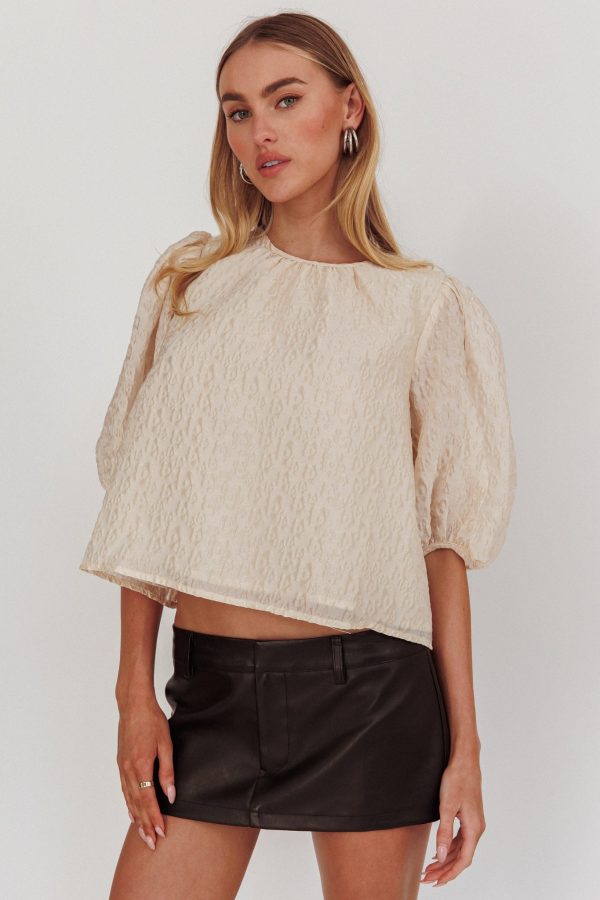 Beside You Puff Sleeves Tied Back Top Cream Fashion