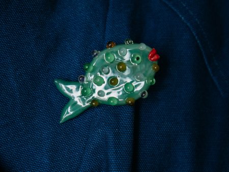 Glass Puffer Fish Brooch - Sage For Cheap