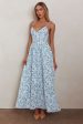 Enchanted Leaf Floral Print A-Line Maxi Dress Blue Fashion