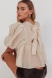 Beside You Puff Sleeves Tied Back Top Cream Fashion