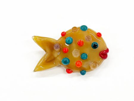 Glass Puffer Fish Brooch - Camel For Discount