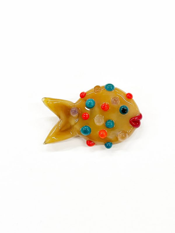 Glass Puffer Fish Brooch - Camel For Discount