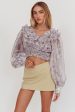 Forever Young Balloon Sleeves Cropped Blouse Purple Multi Fashion