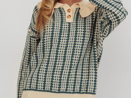 Rewrite Quarter Button Knit Sweater Emerald Online Sale