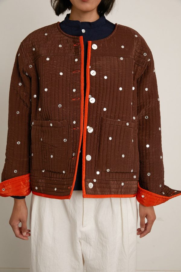 Fein Reversible Jacket with Mirror Embroidery - Chocolate Tomato For Sale