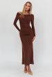 In Blooms Off Shoulder Mesh Maxi Dress Chocolate Cheap