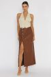 Angelica Button-Up Faux Leather Midi Skirt Brown For Cheap