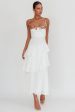 Rose Garden Tiered Ruffle Floral Trim Maxi Dress White Cheap