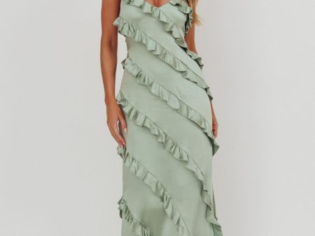 Arrabel Ruffle Trim Maxi Dress Sage For Discount