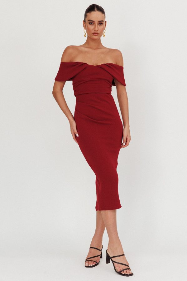 Lillianne Off-Shoulder Midi Dress Wine Online Hot Sale