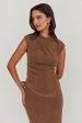 Calculated Cap Sleeve Ribbed Knit Top Brown Supply