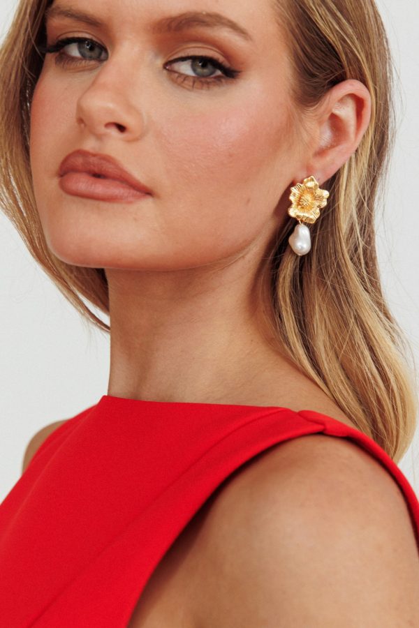 Camryn Drop Pearl Earrings Gold Online Sale