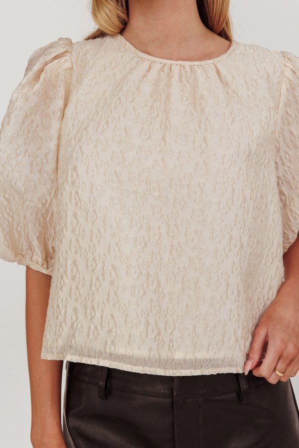 Beside You Puff Sleeves Tied Back Top Cream Fashion