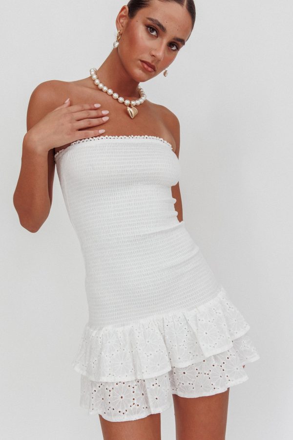 Dream Time Strapless Shirred Mini Dress Off White For Discount