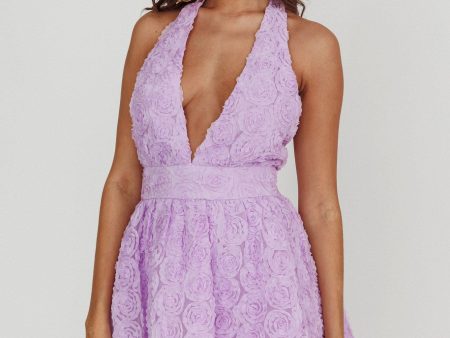 Lovelle Halter Neck Rosette Mini Dress Lavender Sale