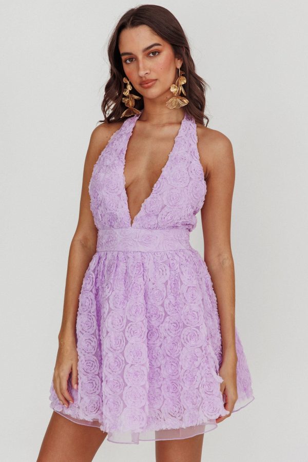 Lovelle Halter Neck Rosette Mini Dress Lavender Sale