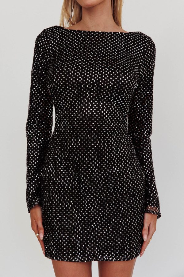 Lakshmi Long Sleeve Open Back Mini Dress Spangle Black Discount