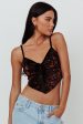 Caught Feelings Floral Velour Crop Top Black Brown Online Sale