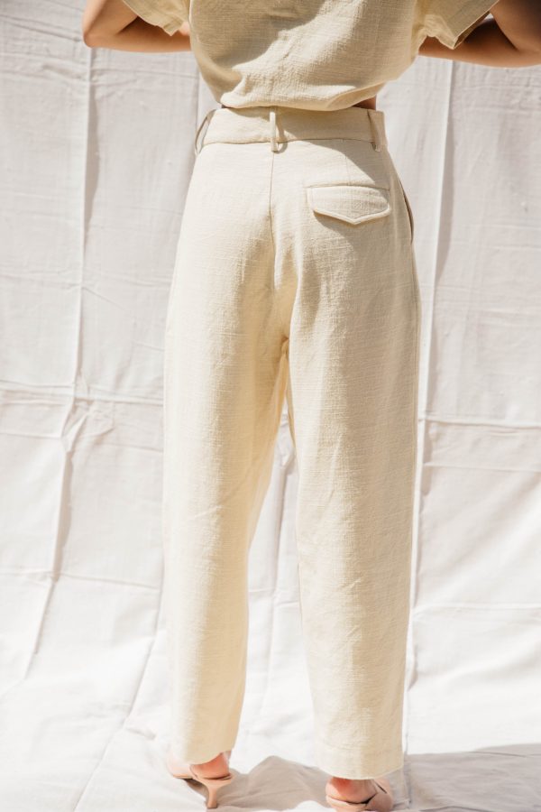 Sol Pleated Trouser - Butter Textured Cotton on Sale