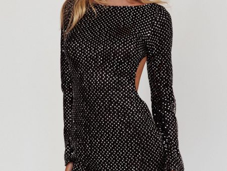 Lakshmi Long Sleeve Open Back Mini Dress Spangle Black Discount