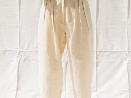 Sol Pleated Trouser - Butter Textured Cotton on Sale