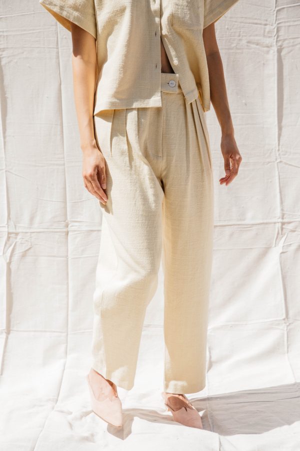 Sol Pleated Trouser - Butter Textured Cotton on Sale