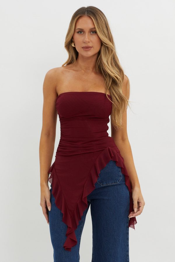 After Party Ruffle Trim Top Sangria Online