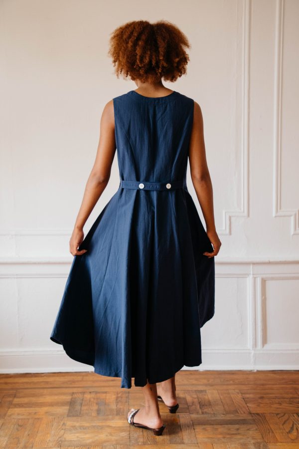 Sleeveless Baroness  Dress - Navy Online now