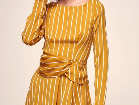 Abbey Waist Tie Pinstripe Romper Mustard & White Online