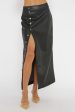 Angelica Button-Up Faux Leather Midi Skirt Black Online now