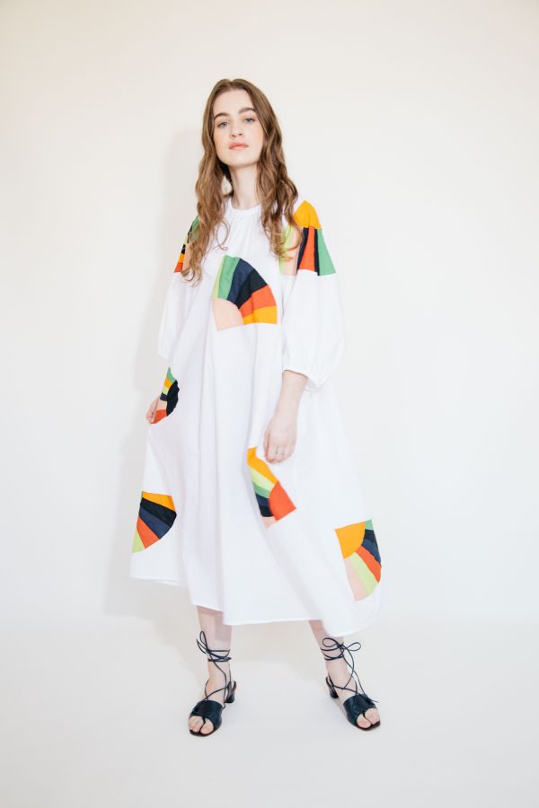 Ballad Dress - White Fan Patch Cotton Online Sale