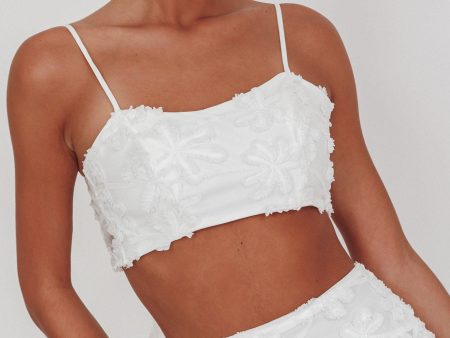 Casi Tied Back Crop Top Embroidered White For Discount