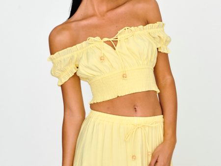 Canyon Cove Puff Sleeve Crop Top Yellow For Cheap