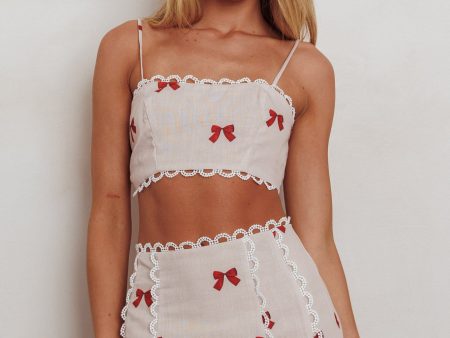 Chamberlain Scallop Trim Crop Top Red Bow on Sale