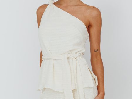 Austin City One-Shoulder Waist Tie Top Cream Hot on Sale