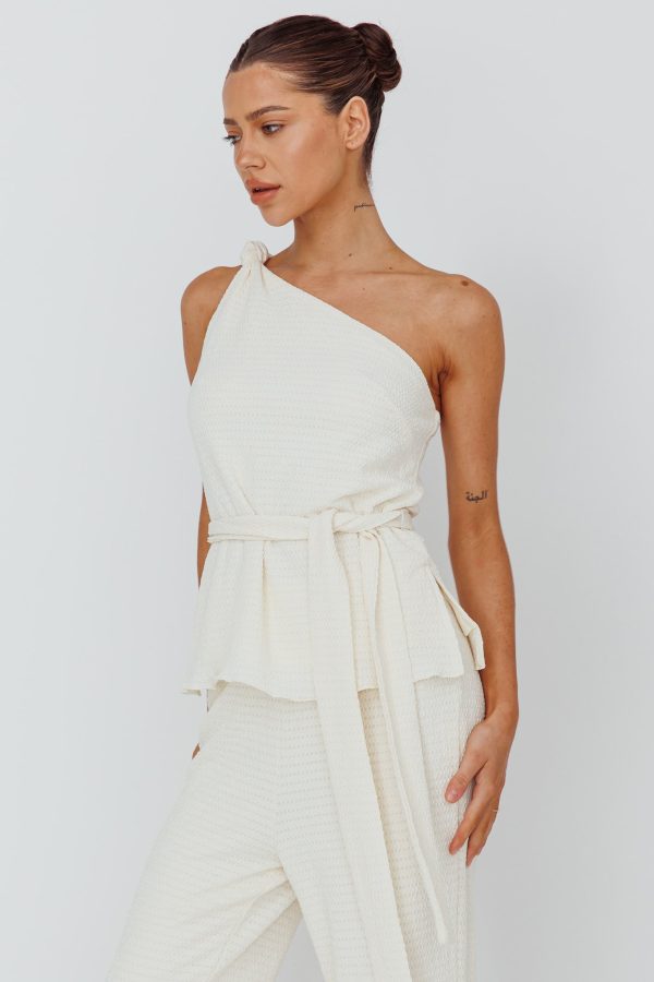 Austin City One-Shoulder Waist Tie Top Cream Hot on Sale