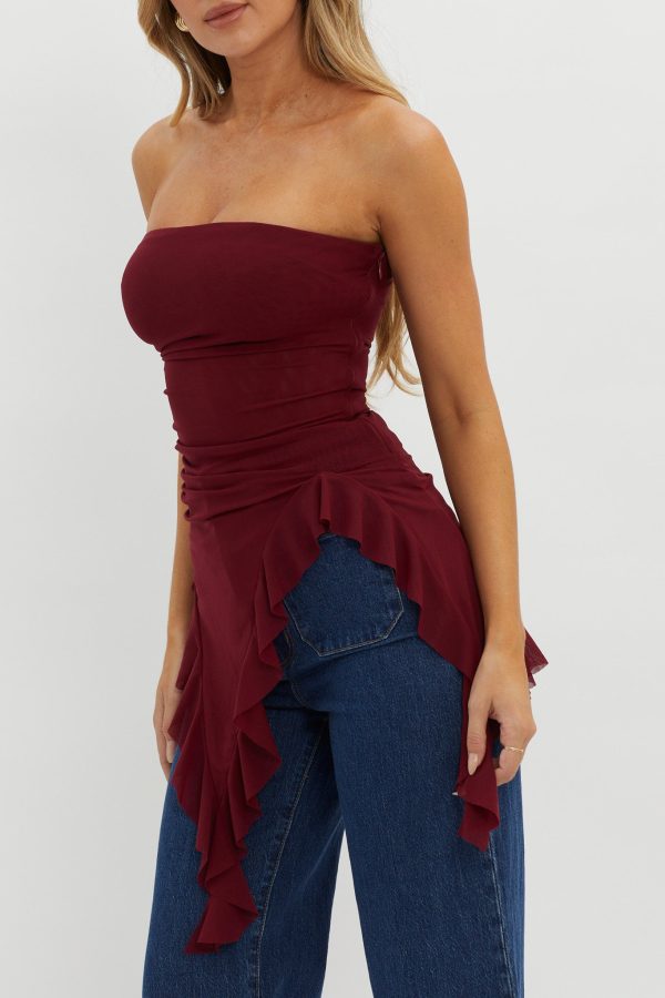 After Party Ruffle Trim Top Sangria Online