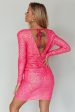 After Dark Long Sleeve Sequin Mini Dress Neon Pink Discount