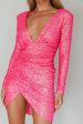 After Dark Long Sleeve Sequin Mini Dress Neon Pink Discount